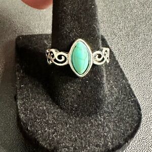 Silver and Marquise Turquoise Southwestern Ring 7.5
